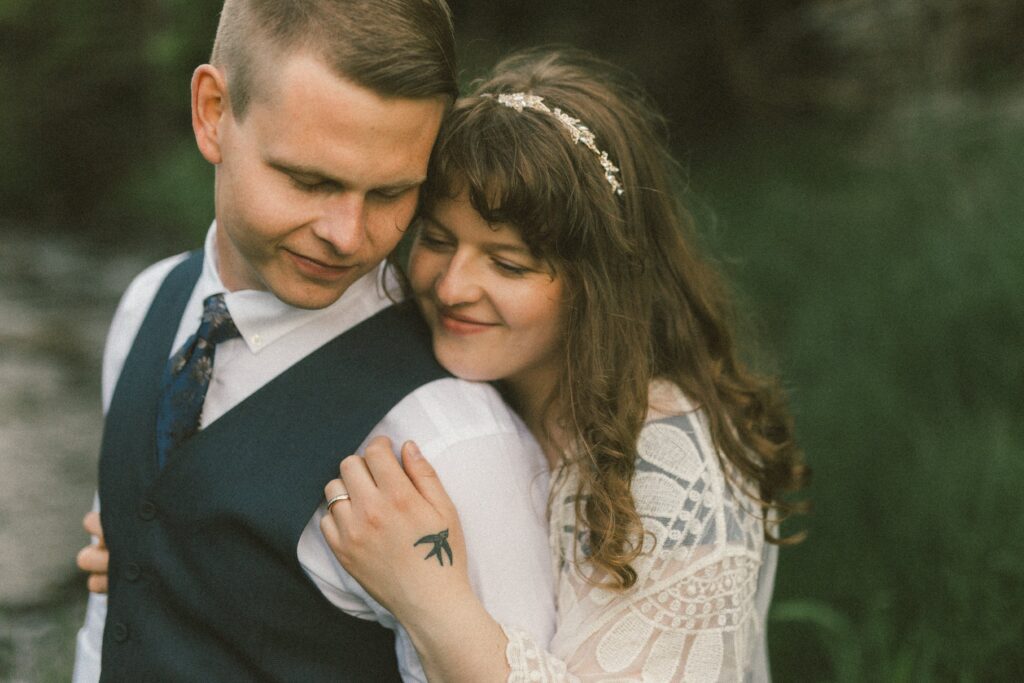 bride and groom hold each other during Newfoundland elopement