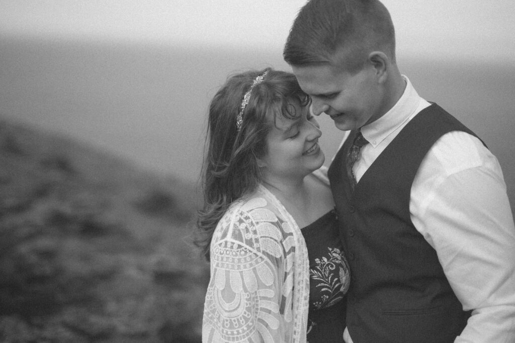 bride and groom hold each other during Newfoundland elopement