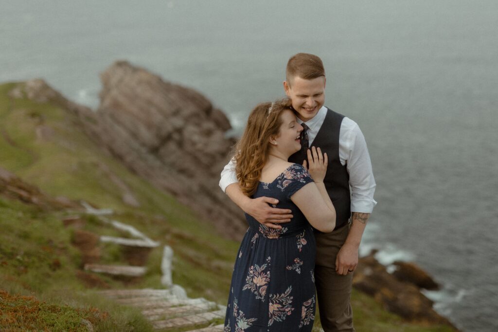 bride and groom laugh during their Newfoundland elopement