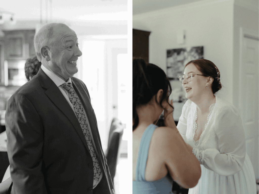 father's reaction as he sees bride in her wedding dress for the first time