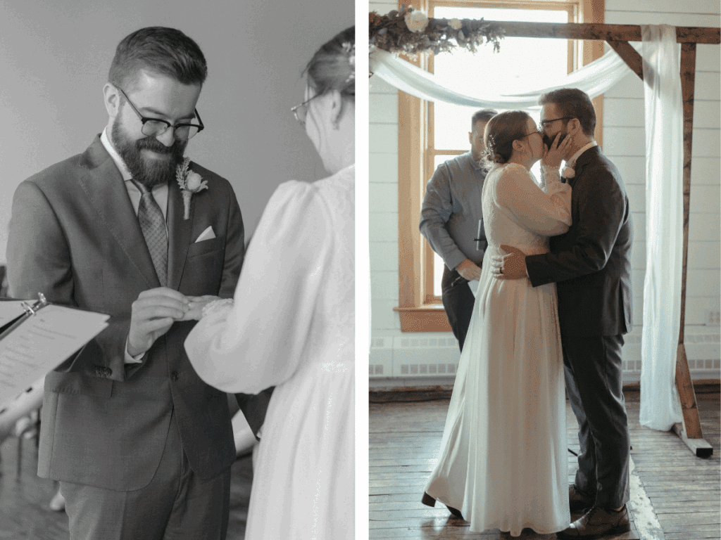 bride and groom kiss during ceremony at The Well Room