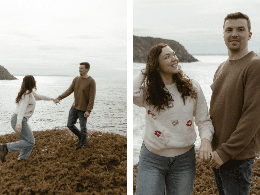 candid photos of a couple holding hands by the ocean