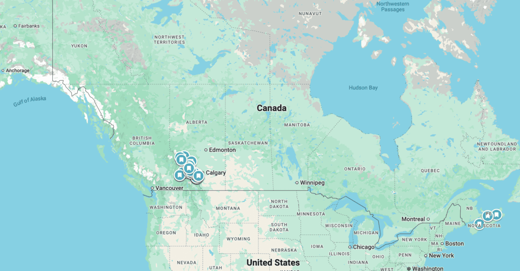map of canada, showing the western provinces of bc and alberta