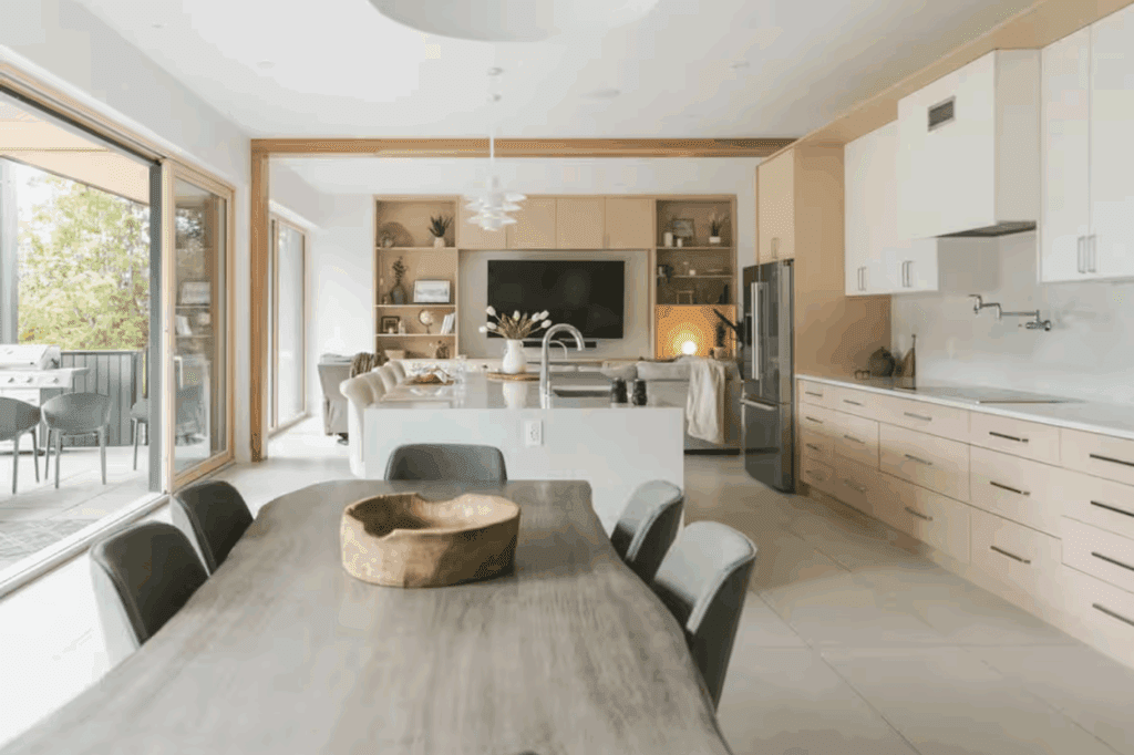 a modern interior space with soft warm accents